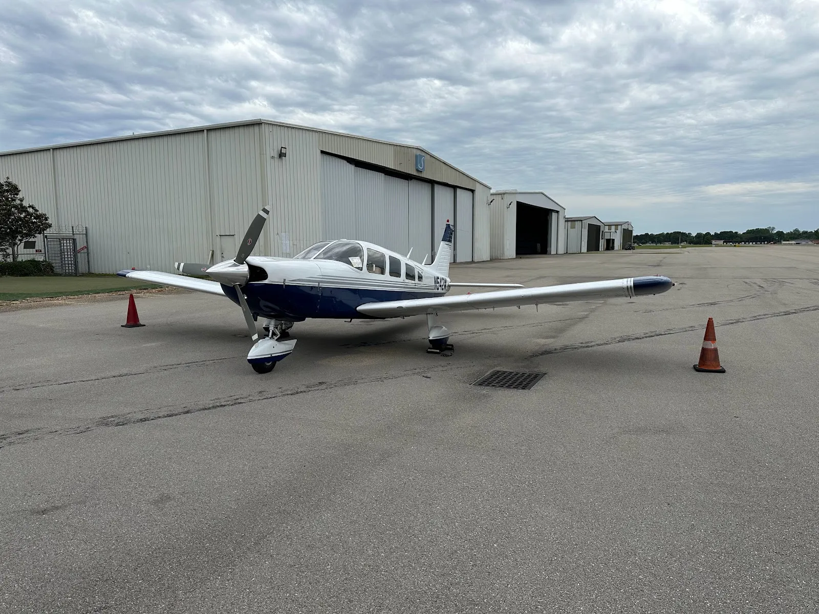N542W in front of the hangar with cones out
