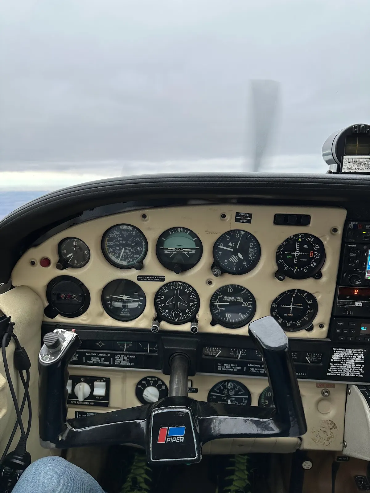 Panel and windshield view in flight